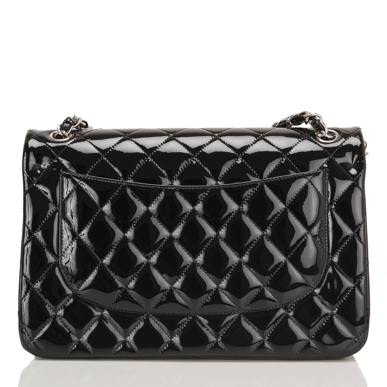 Chanel Black Quilted Patent Jumbo Classic Double Flap Bag In New Condition In New York, NY
