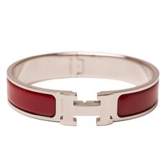 Hermes Clic Clac H Burgundy Narrow Enamel Bracelet PM