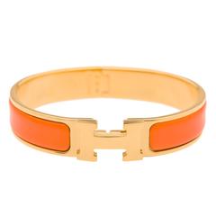 Hermes Orange Clic Clac H Narrow Enamel Bracelet PM