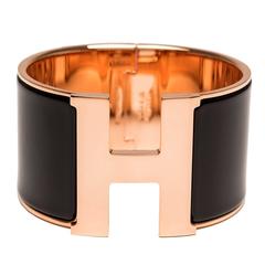 Hermes Black Enamel H Clic Clac H Extra Wide Enamel Bracelet PM