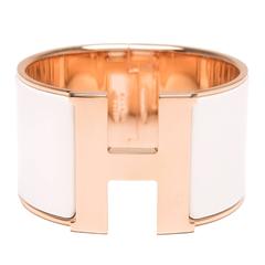 Hermes White Clic Clac H Extra Wide Enamel Bracelet PM