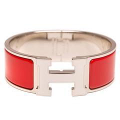 Hermes Red on White Enamel H Clic Clac Wide Enamel Bracelet PM