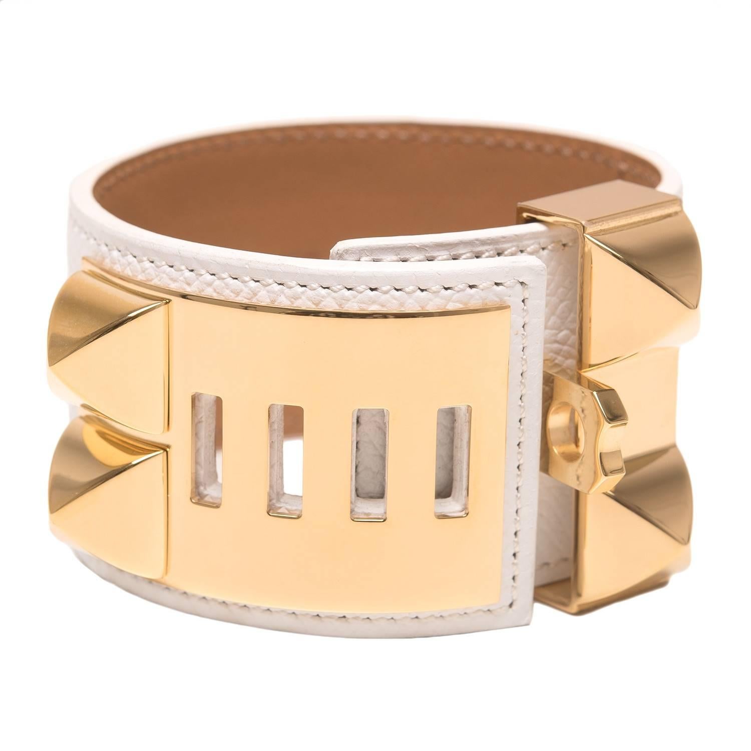 Hermes White Epsom Collier De Chien (CDC) Bracelet Small In New Condition In New York, NY