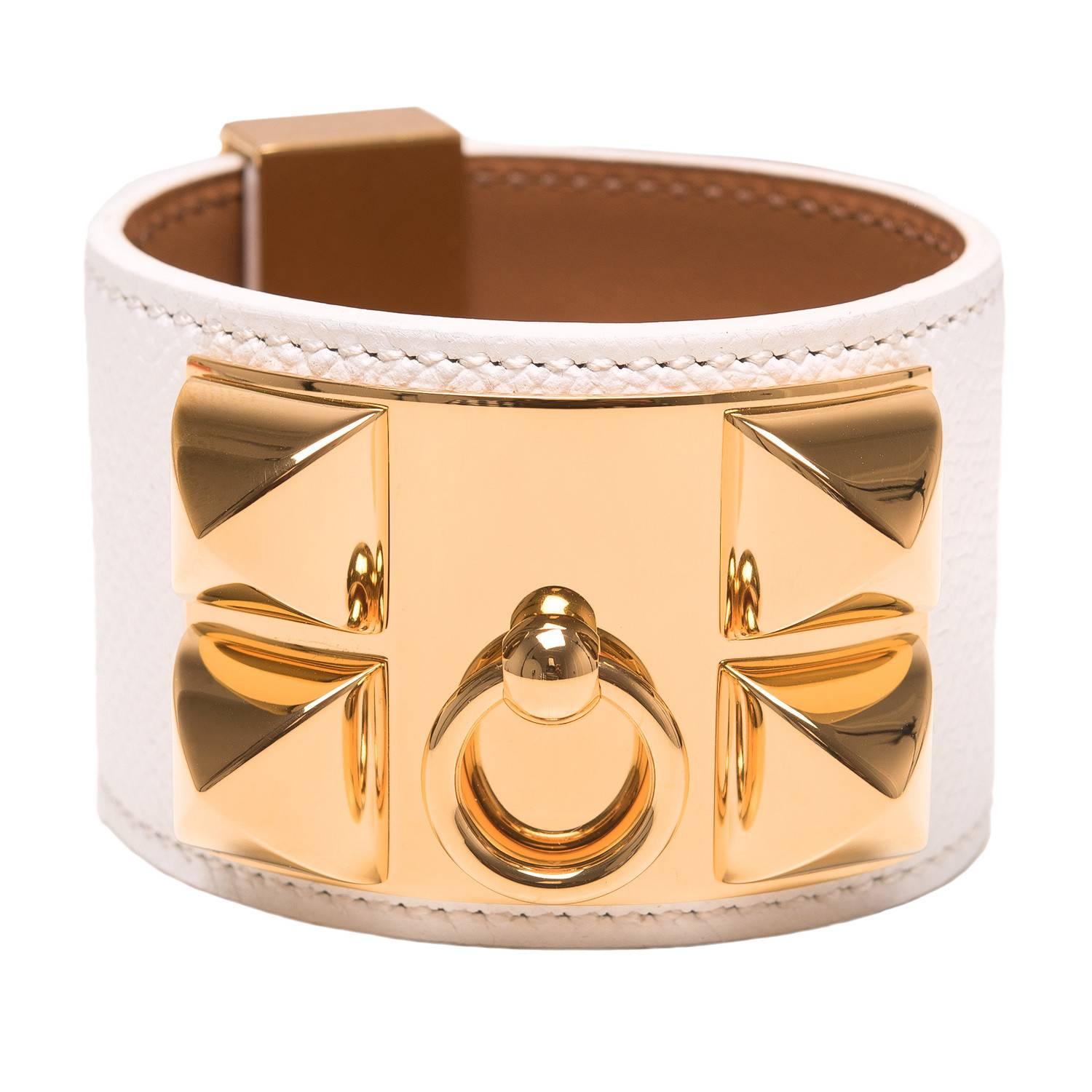 Hermes White Epsom Collier De Chien (CDC) Bracelet Small