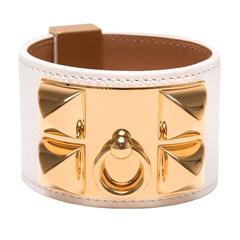 Hermes White Epsom Collier De Chien (CDC) Bracelet Small
