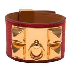 Hermes Rouge Casaque Epsom Collier De Chien (CDC) Bracelet Small