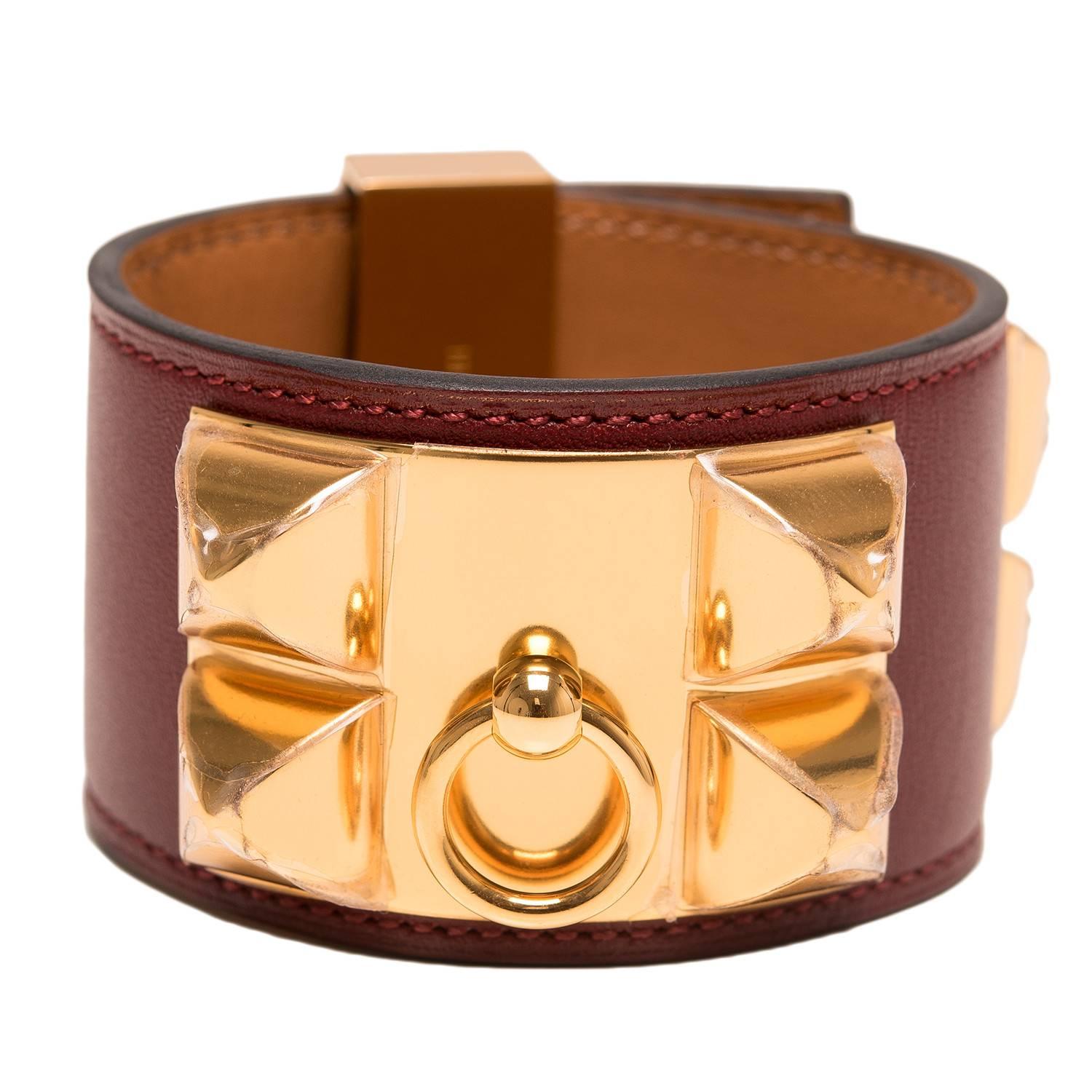 Hermes Rouge H Swift Collier De Chien (CDC) Bracelet Small For Sale