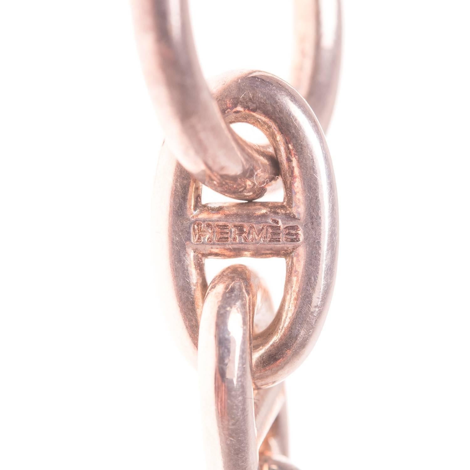 Hermes Chaine d'Ancre sterling silver chain link bracelet size MM with 17 links size 0.6in x 0.3in.

Origin: France

Condition: Mint

Accompanied by: Hermes box, leather case

Size: MM

Measurements: Link size:  .6
