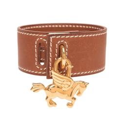 Hermes Gold Barenia Leather Bracelet with Gold Pegasus Charm