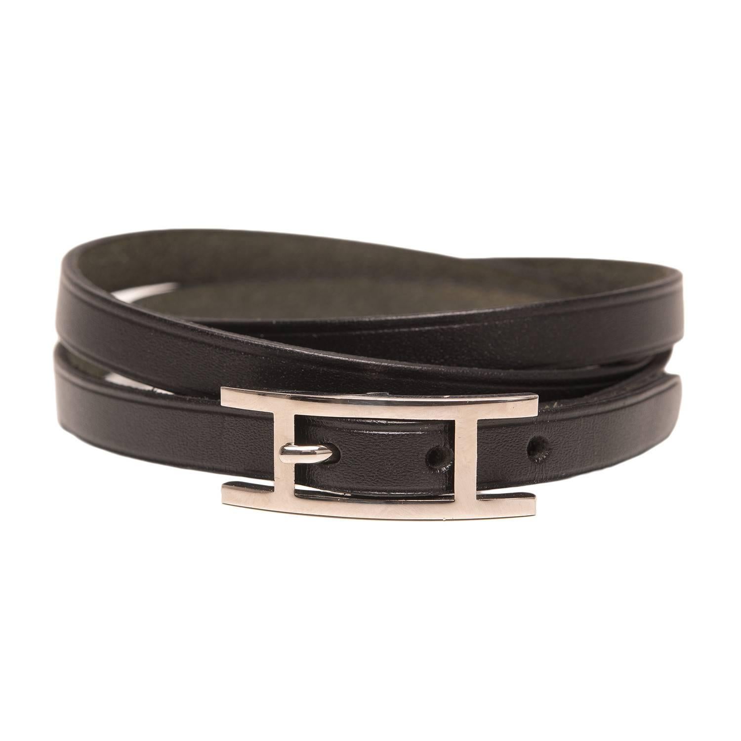 Hermes Black Leather Hapi 3 GM Bracelet
