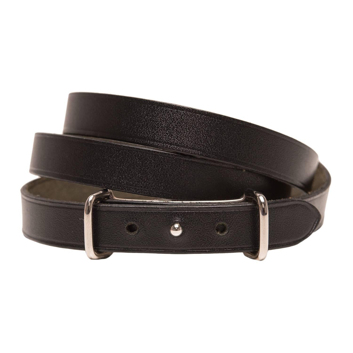 Hermes Black Calfskin Leather Quadruple Wrap Bracelet For Sale