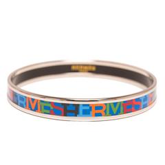 Vintage Hermes "Capitales" Narrow Printed Enamel Bracelet PM (65)