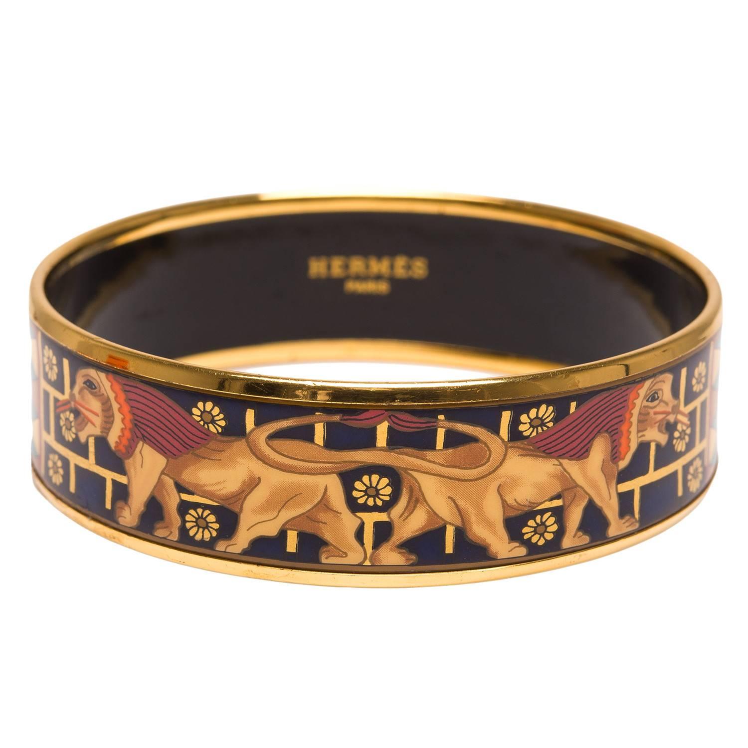 Hermes "Egyptian Lion" Wide Printed Enamel Bracelet PM (65)