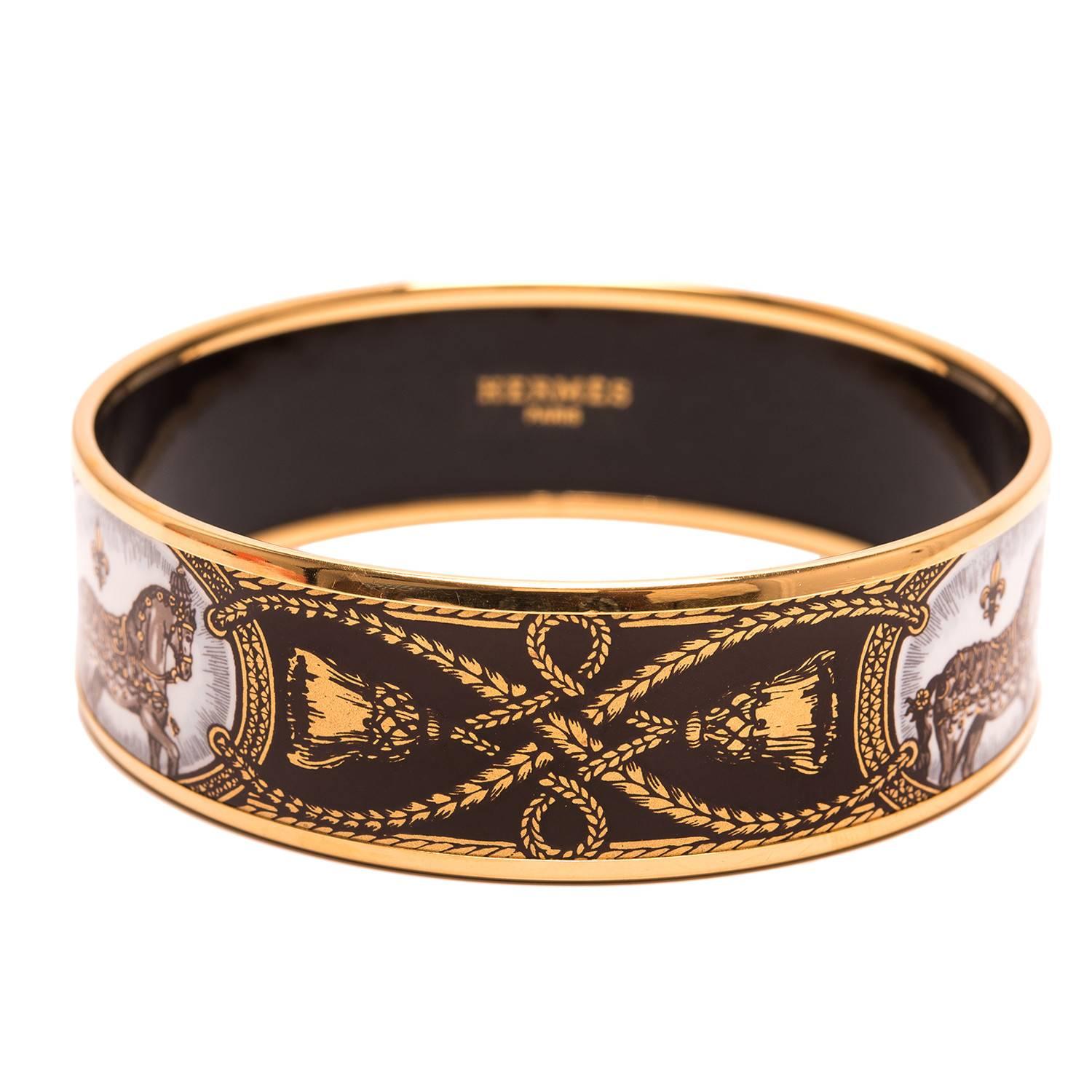 Hermes "Grand Apparat" Printed Enamel Wide Bracelet GM (70)