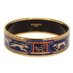 Hermes "Leashed Dogs" Wide Printed Enamel Bracelet GM (70)