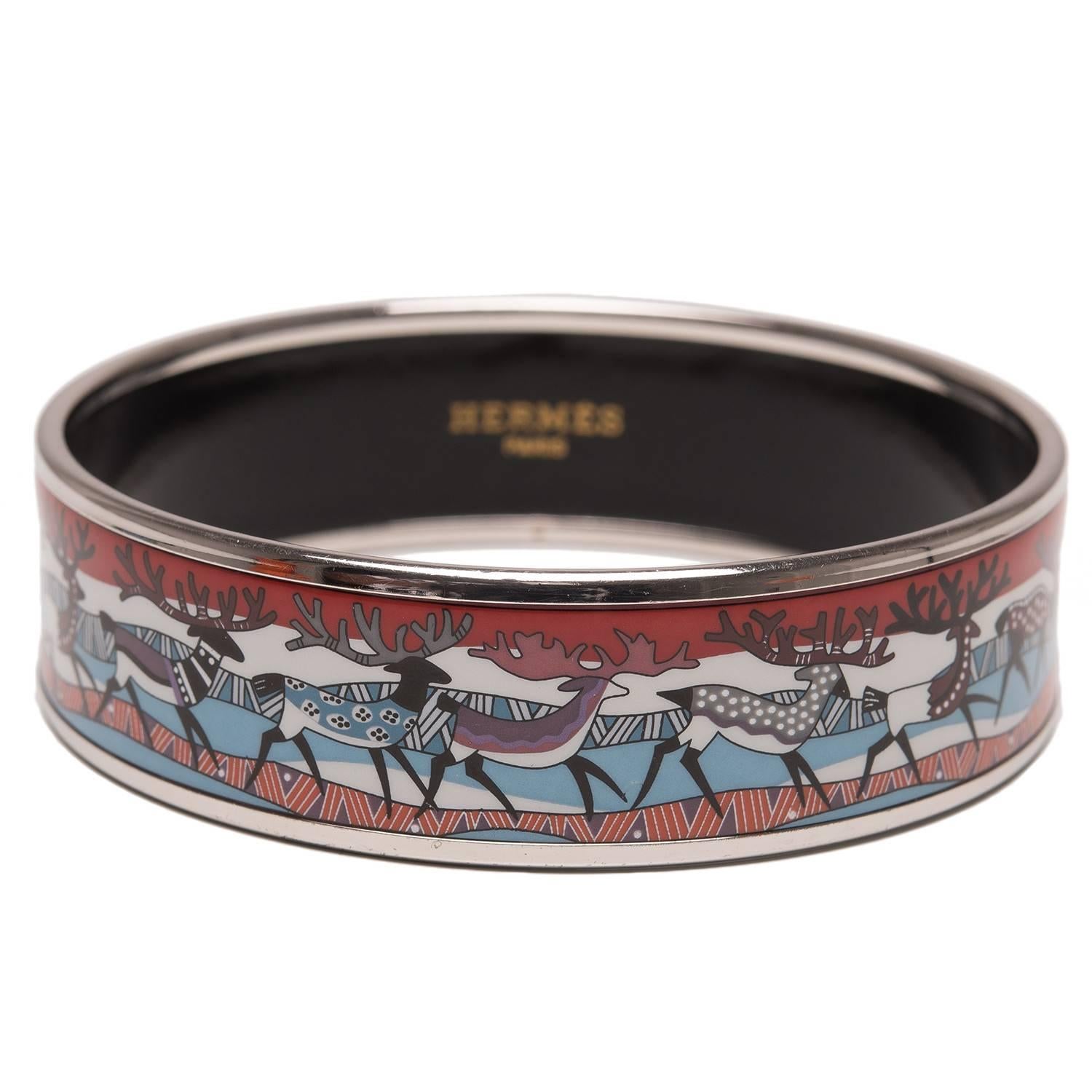 Hermes "Reindeer" Wide Printed Enamel Bracelet PM (65) For Sale