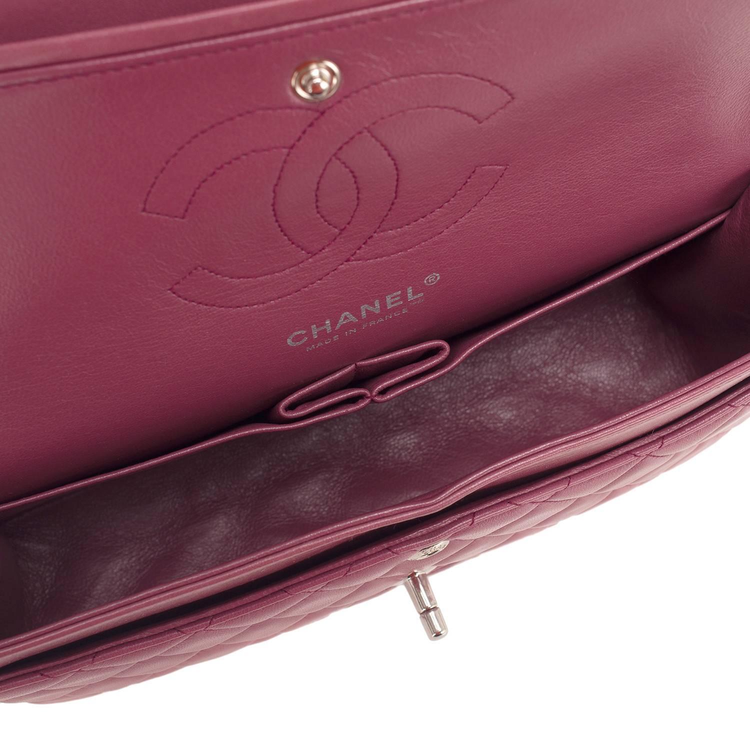 Chanel Rose Fonce Lambskin Medium Classic Double Flap Bag 1