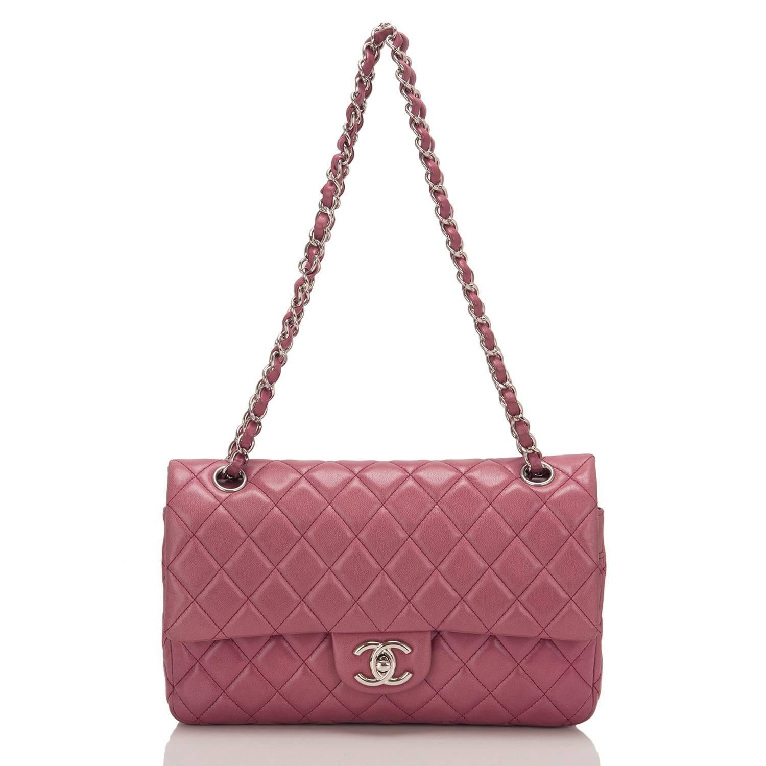 Women's Chanel Rose Fonce Lambskin Medium Classic Double Flap Bag