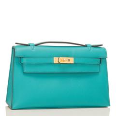 Hermes Blue Paon Swift Mini Kelly Pochette