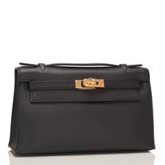Hermes Black Swift Mini Kelly Pochette NEW