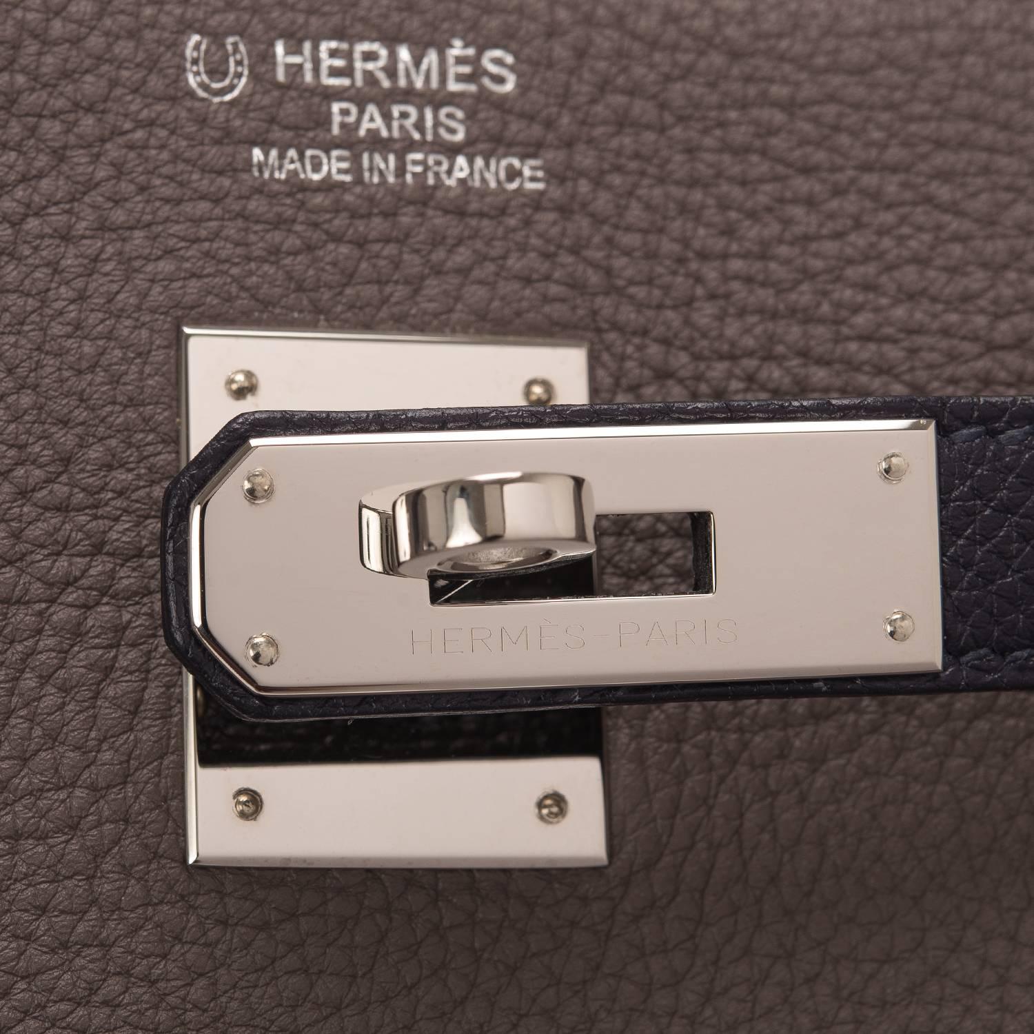 Women's or Men's Hermes SO Horseshoe Tri-Color Etain, Indigo, Graphite Togo Birkin 40cm