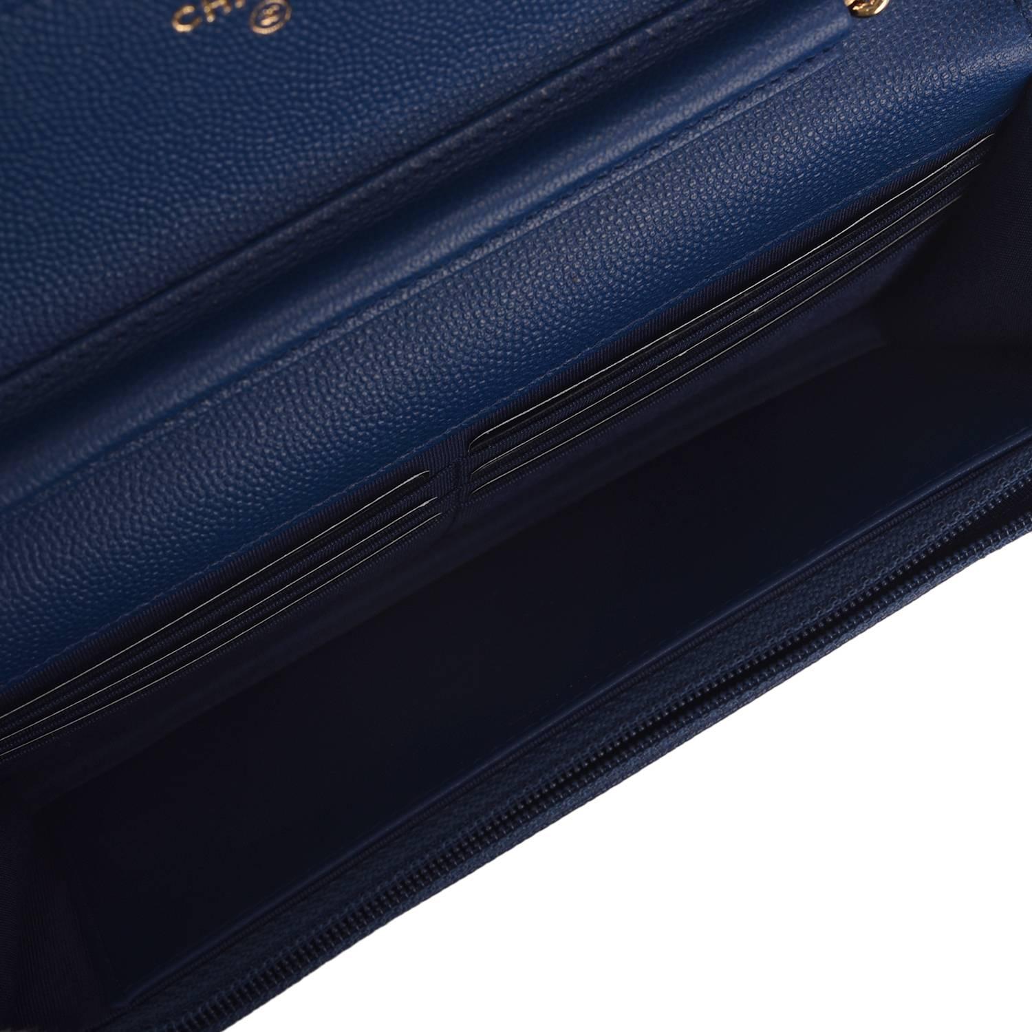 Chanel Dark Blue Quilted Caviar Boy Wallet On Chain (WOC) 1