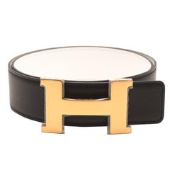 Hermes 42mm Reversible Black/White Constance H Belt 85cm Gold Hardware