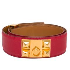 Hermes Vintage Rouge Vif Leather Collier De Chien Medor Belt 70cm