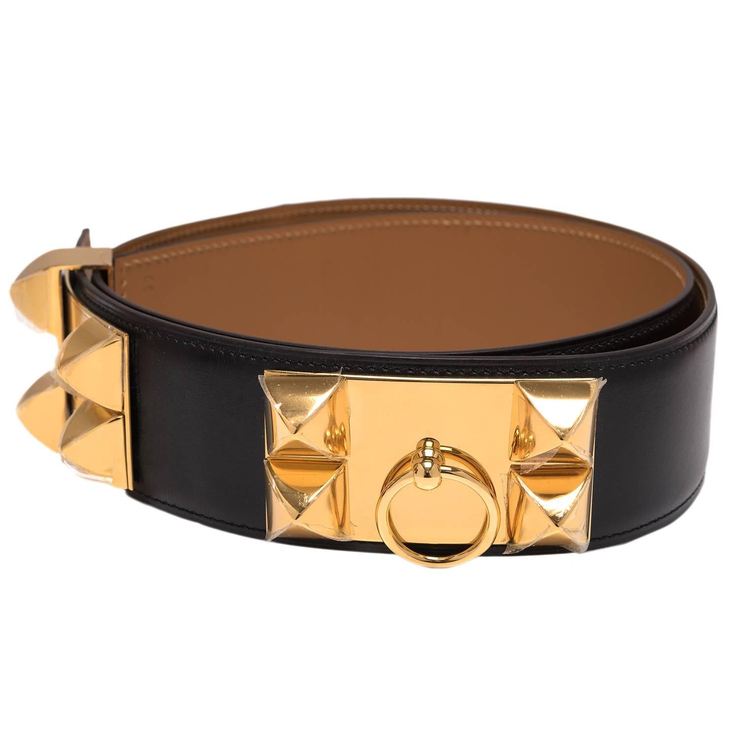 Hermes Black Calfskin Leather Collier de Chien Medor Belt 90cm