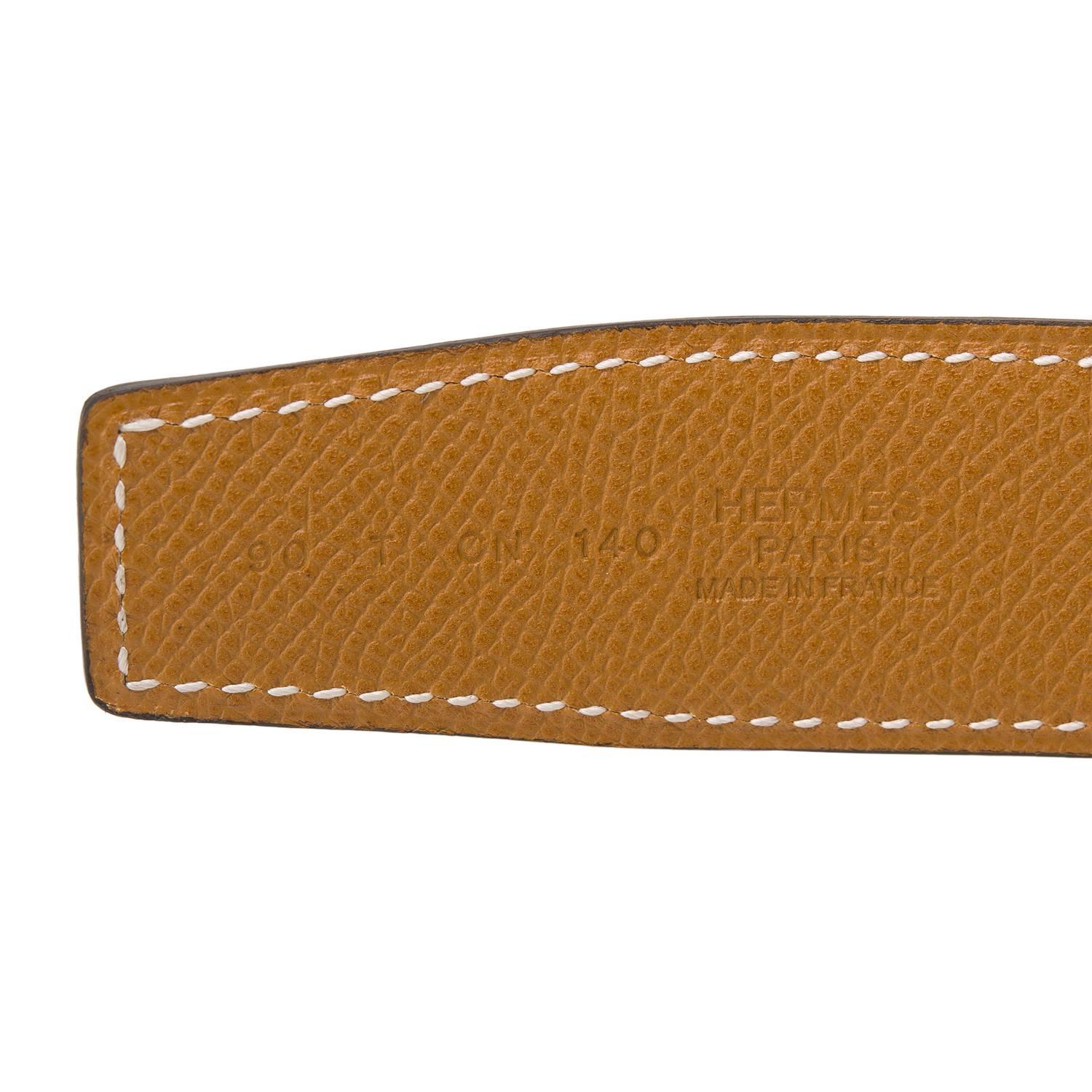Brown Hermes 32mm Reversible Black/Gold Leather Constance H Belt 90cm