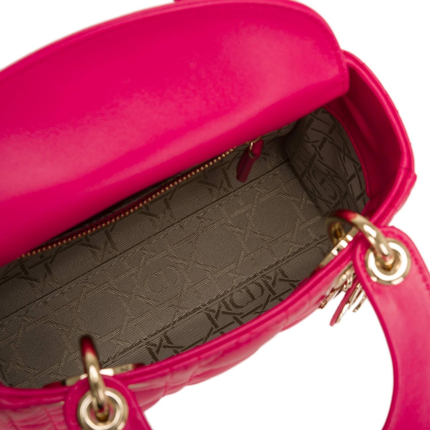 Dior Hot Pink Lady Dior Mini Bag In New Condition For Sale In New York, NY
