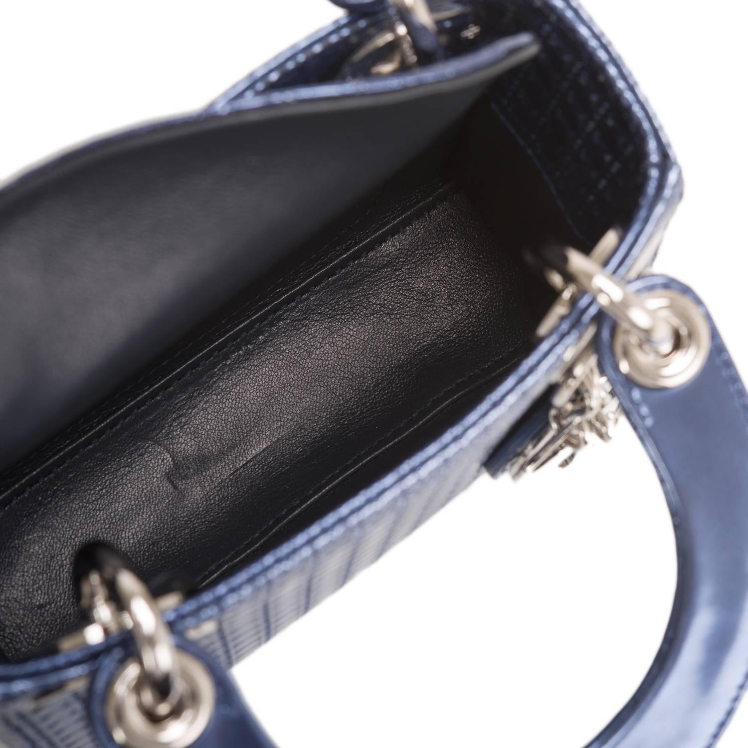 Women's Dior Blue Metallic Perforated Lady Dior Micro Bag