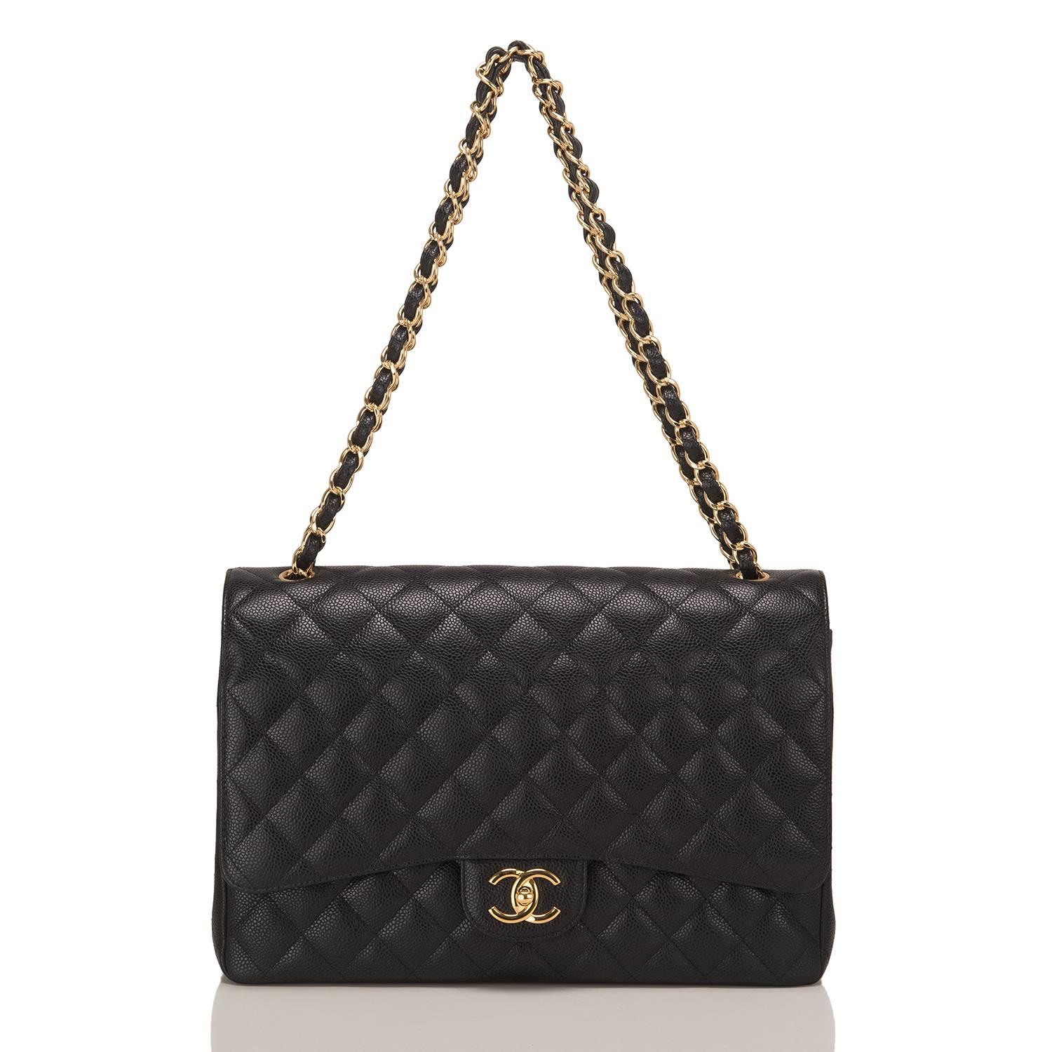 Chanel Black Quilted Caviar Maxi Classic Double Flap Bag 1