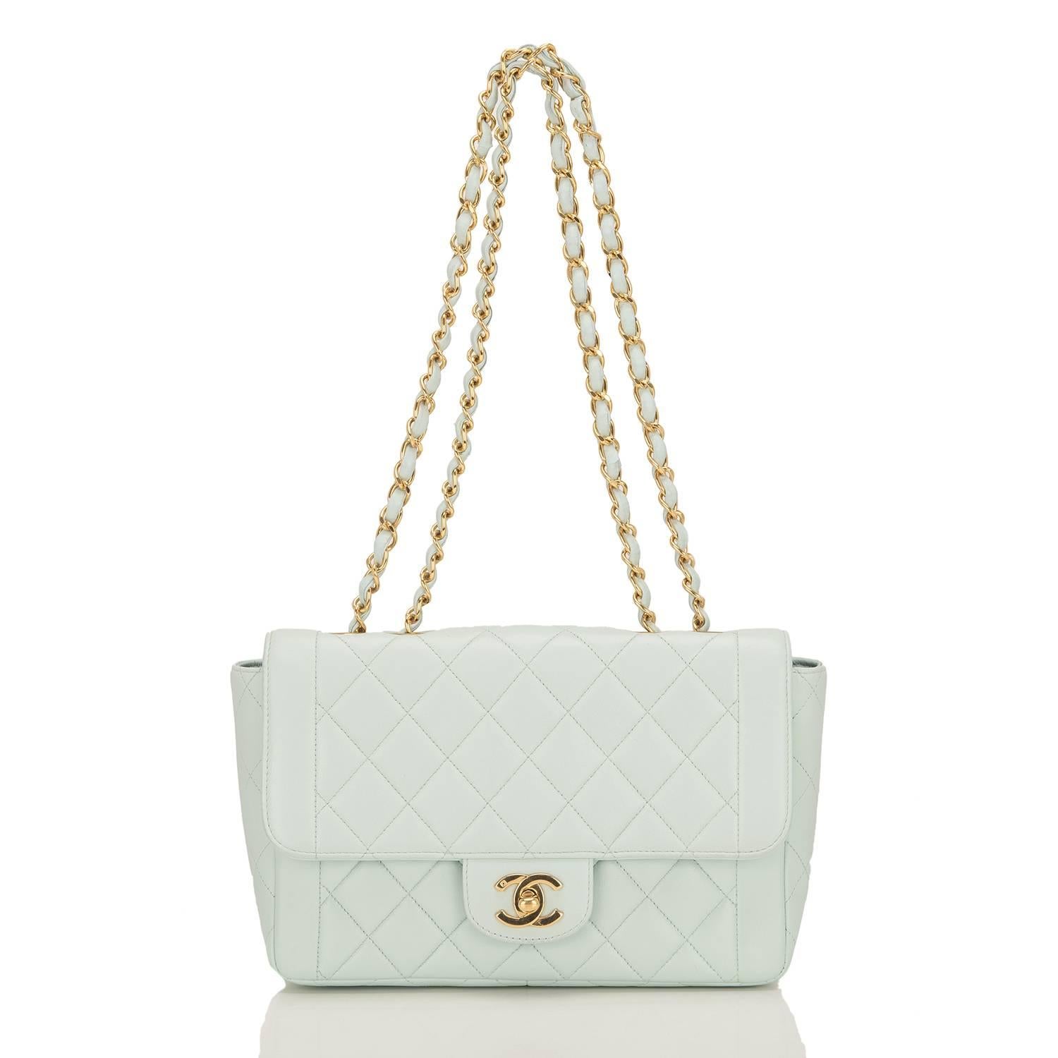 Chanel Vintage Light Turquoise Quilted Lambskin Flap Bag For Sale 1