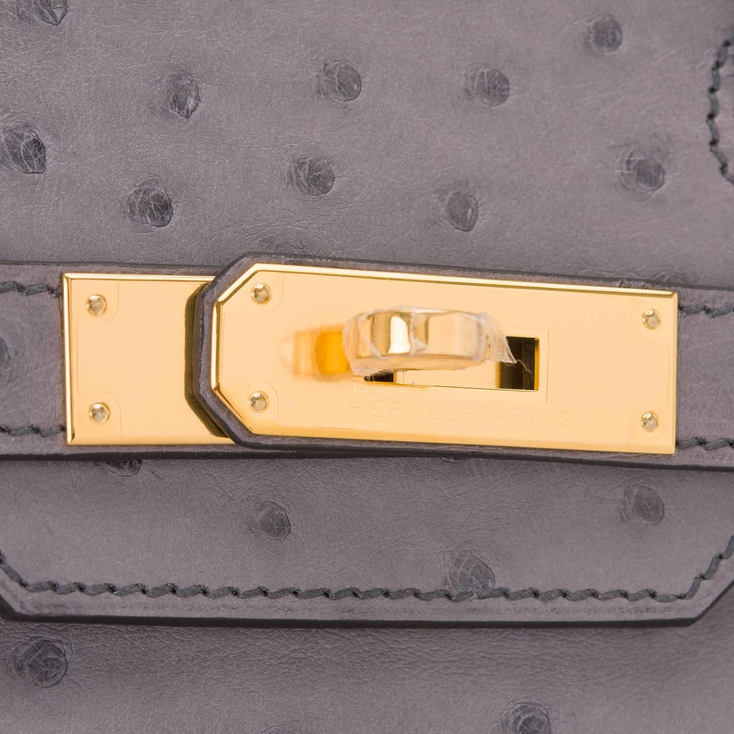 Hermes Gris Agate Ostrich Birkin 30cm Gold Hardware 1