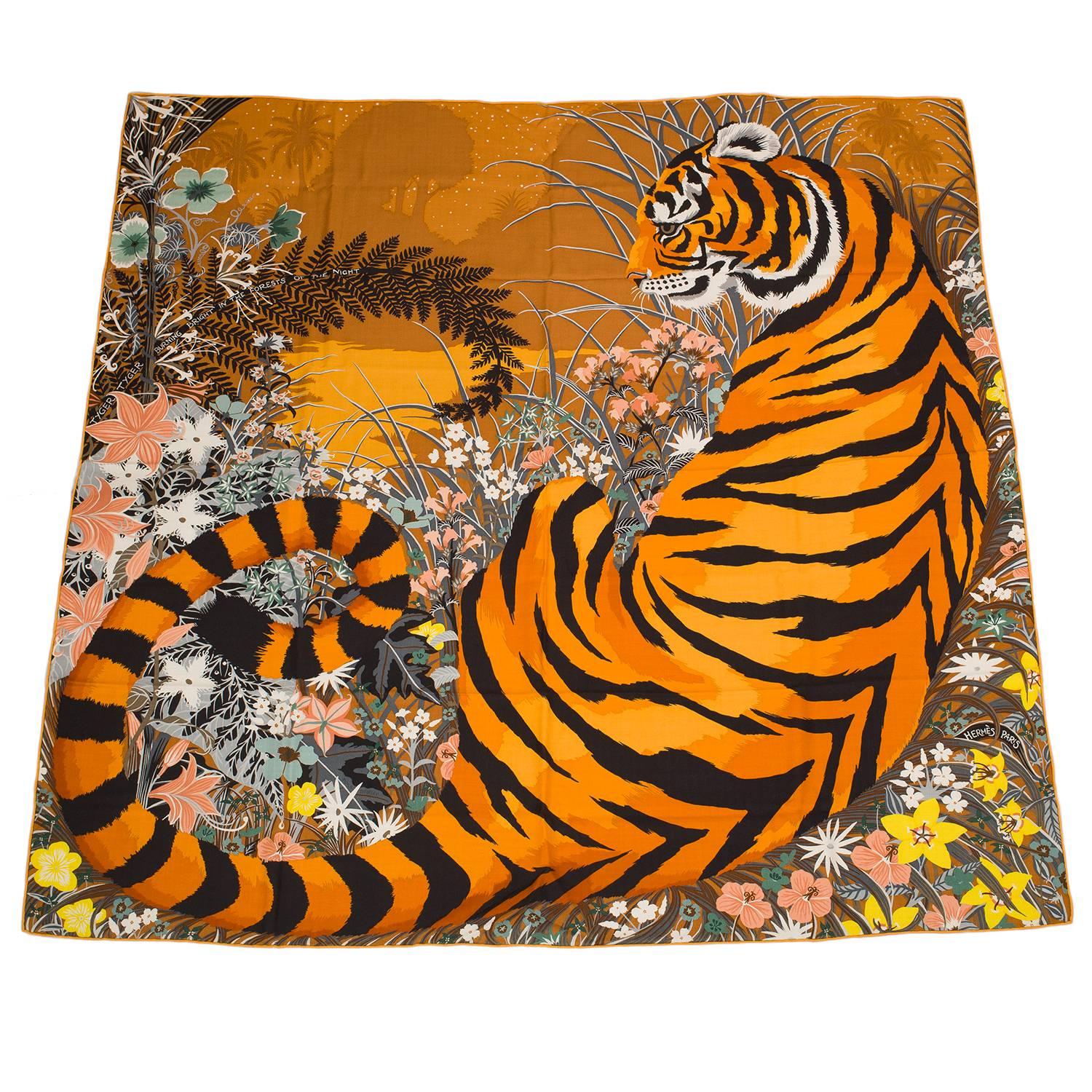 Hermes "Tyger Tyger" Cashmere and Silk Shawl 140cm For Sale