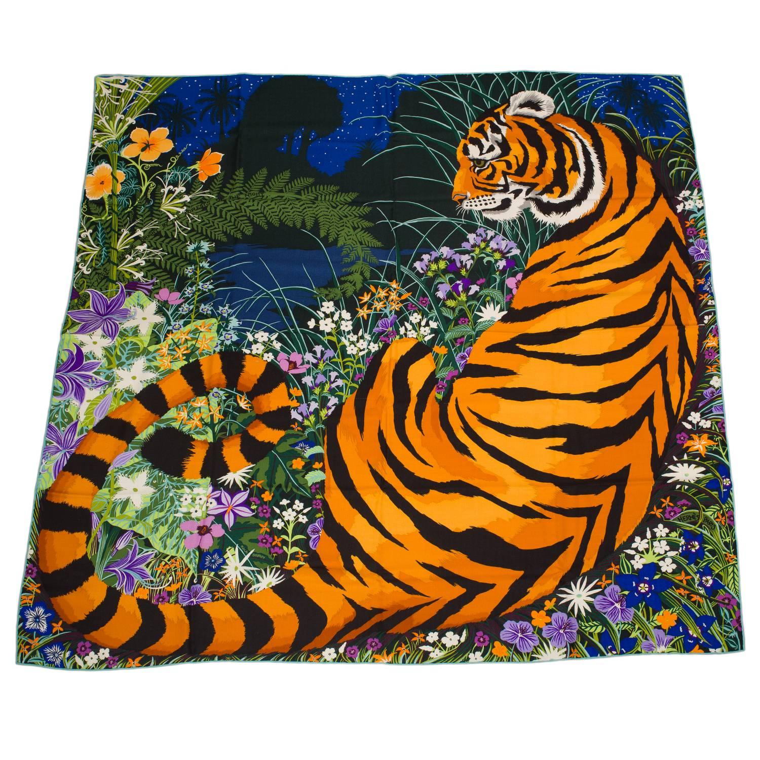 Hermes "Tyger Tyger" Cashmere and Silk Shawl 140cm For Sale