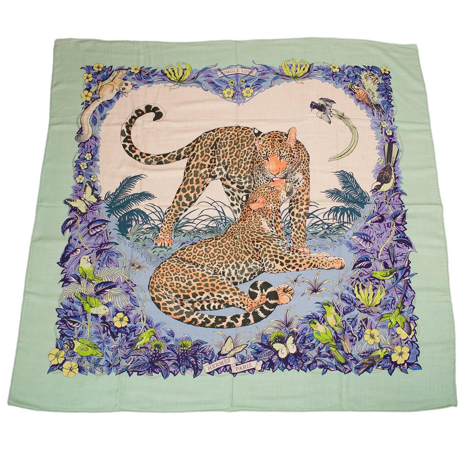 Hermes "Jungle Love" Cashmere and Silk Shawl 140cm For Sale