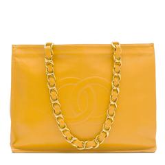 Chanel Vintage Dark Yellow Calfskin XL Jumbo Shopping Tote Bag