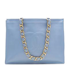 Chanel Vintage Light Blue Calfskin XL Jumbo Shopping Tote Bag