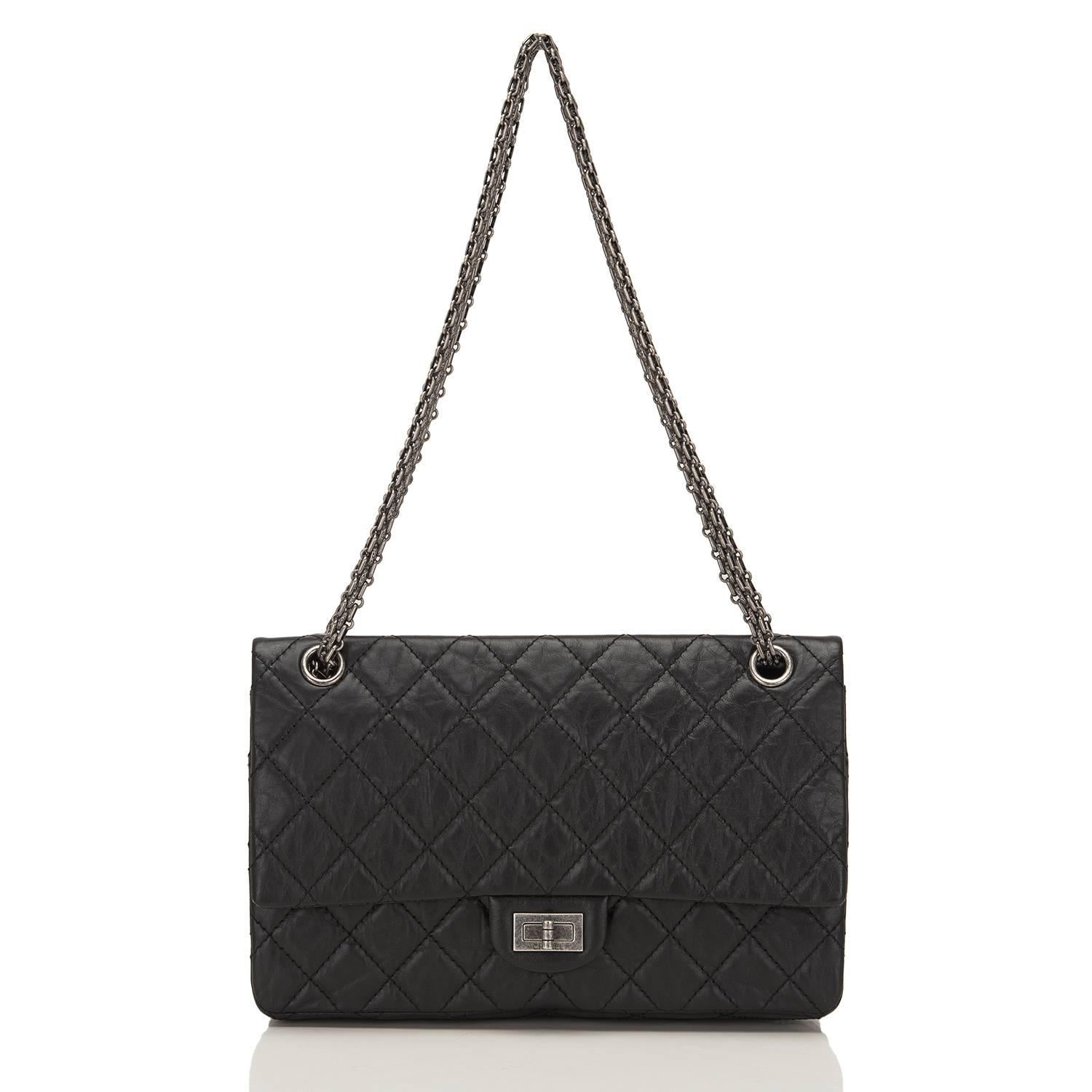 Chanel Black Quilted Aged Calfskin Reissue 2.55 Double Flap Bag 225 2