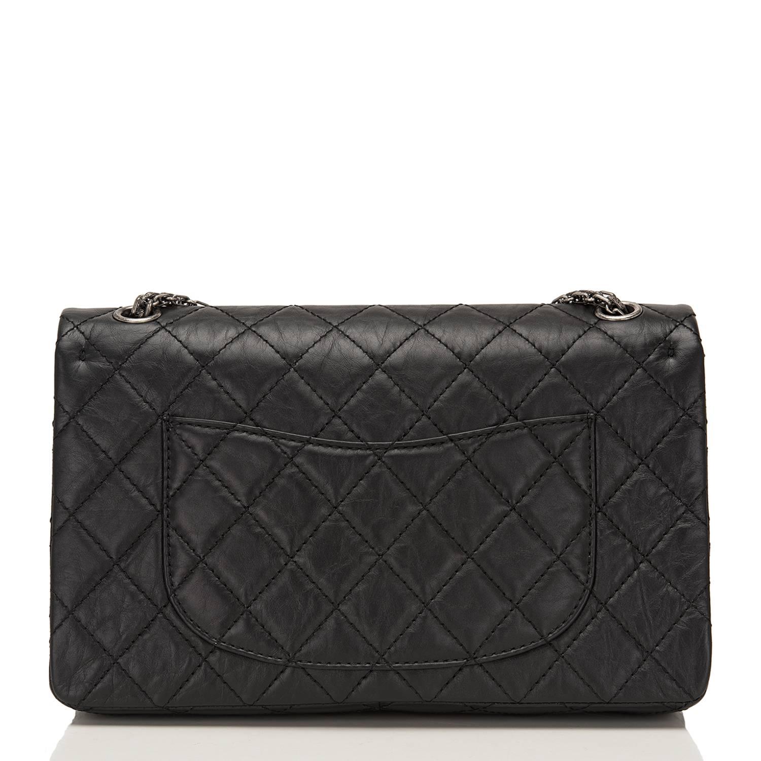 Women's Chanel Black Quilted Aged Calfskin Reissue 2.55 Double Flap Bag 225