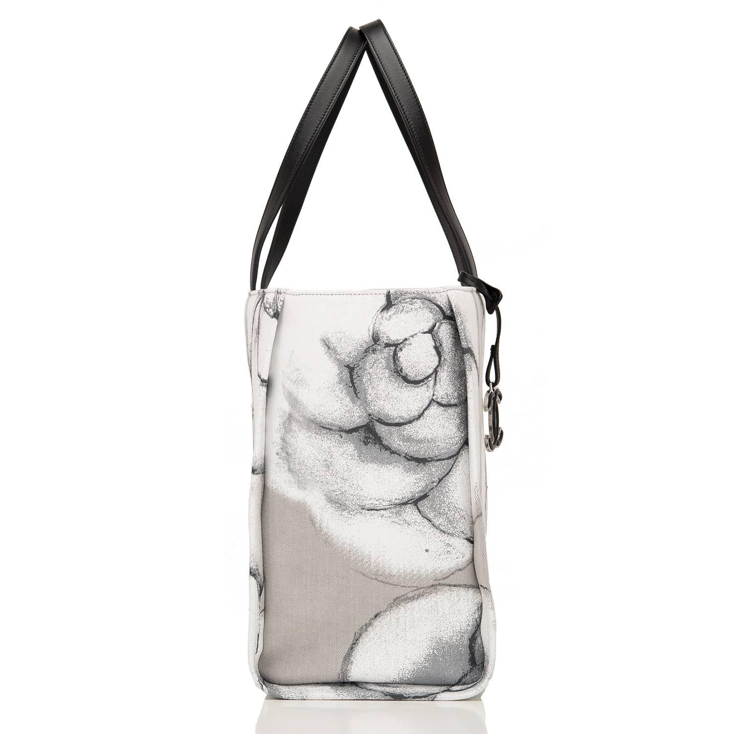 Gray Chanel Canvas And Leather Camellia Large Shopping Tote