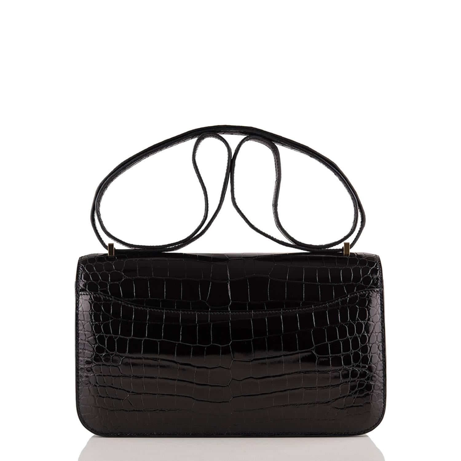Women's Hermes Black 25cm Porosus Crocodile Constance Elan Bag  For Sale