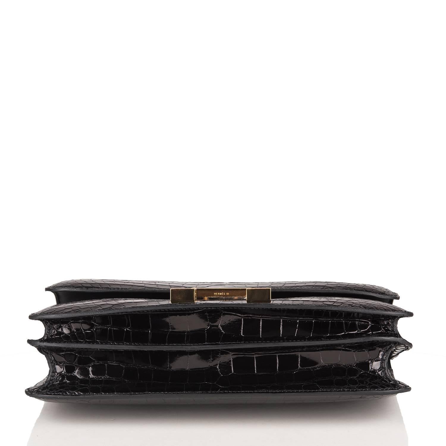 Hermes Black 25cm Porosus Crocodile Constance Elan Bag  For Sale 1