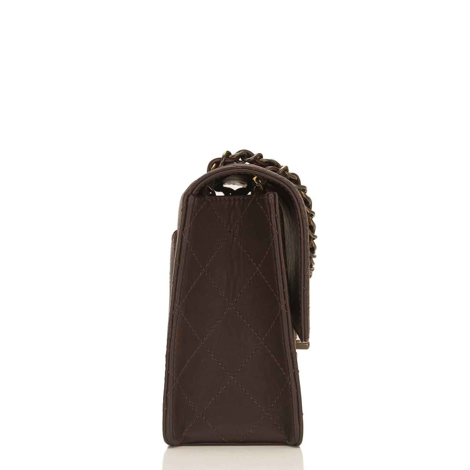 Black Chanel Vintage Dark Brown Quilted Lambskin Medium Flap Bag
