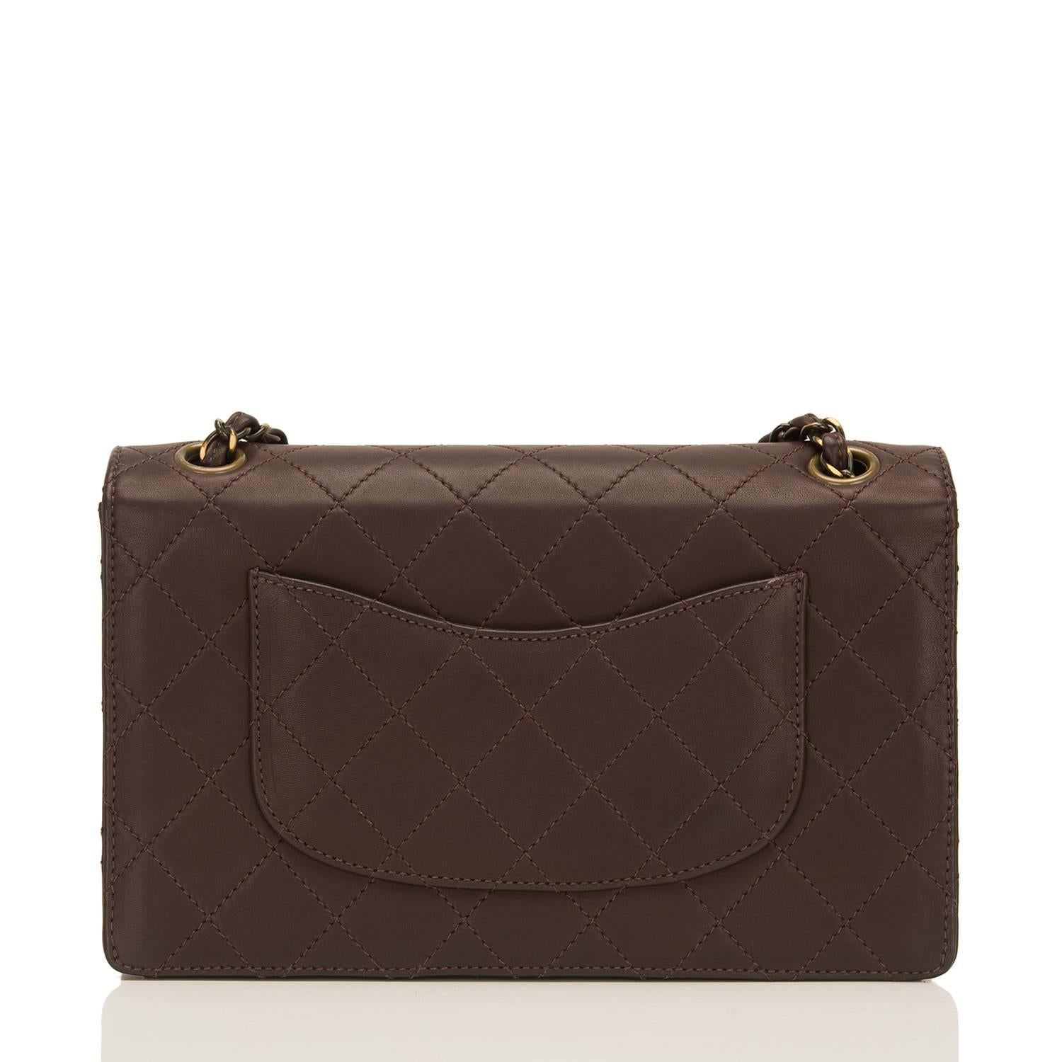 Chanel Vintage Dark Brown Quilted Lambskin Medium Flap Bag In Excellent Condition In New York, NY