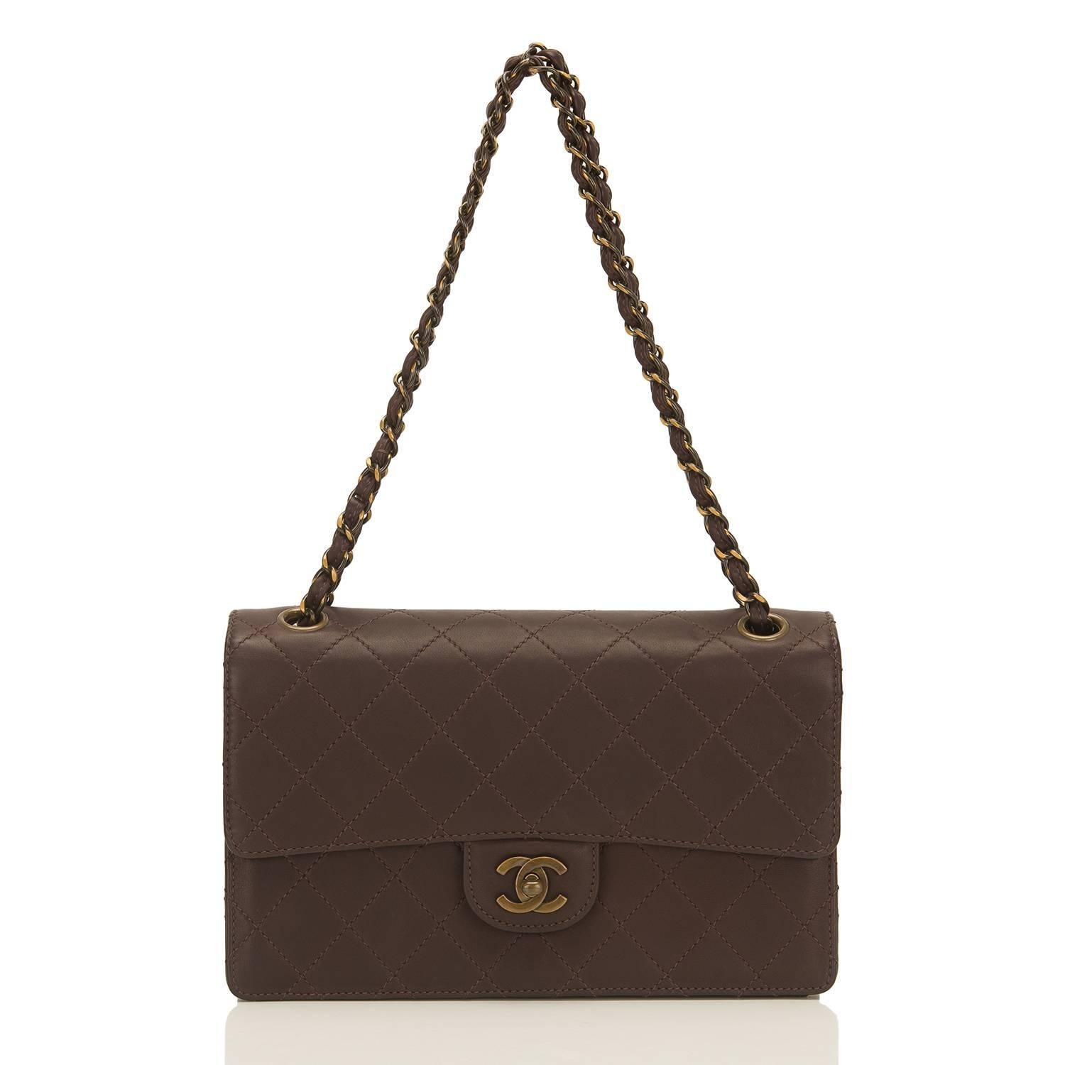 Chanel Vintage Dark Brown Quilted Lambskin Medium Flap Bag 1