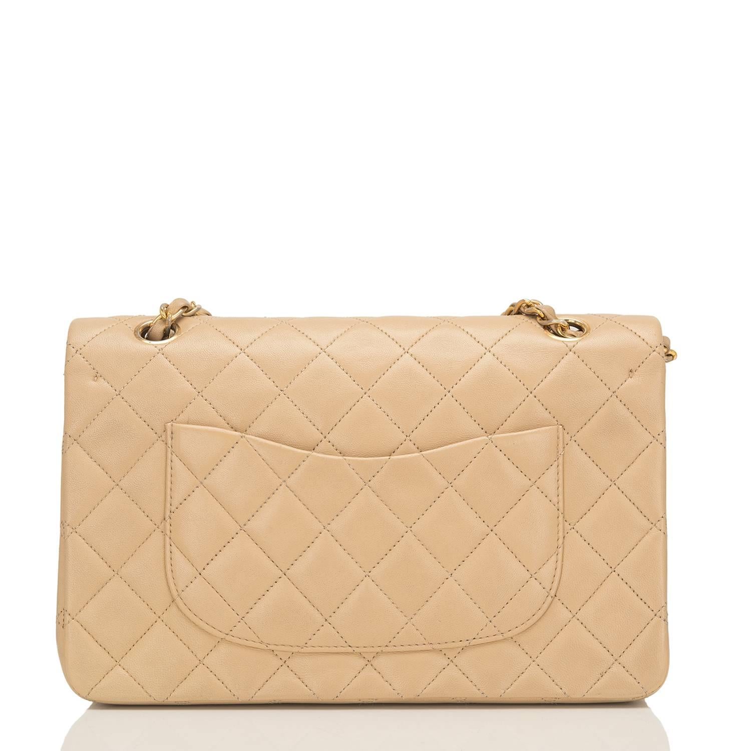 Women's Chanel Vintage Beige Quilted Lambskin Medium Classic Double Flap Bag