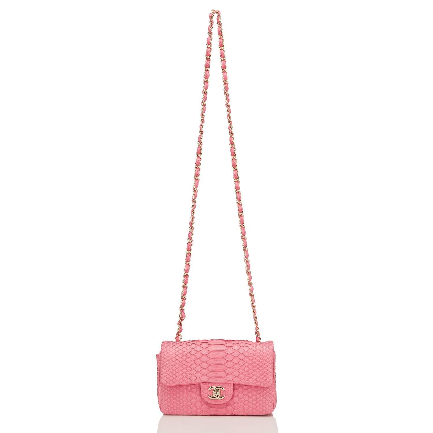 Chanel Pink Python Rectangular Mini Classic Flap Bag In New Condition For Sale In New York, NY